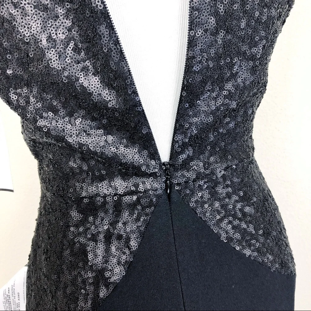 •DRESS the POPULATION• Black Joey Sequin Jumpsuit 70’s inspired - Picture 6 of 8